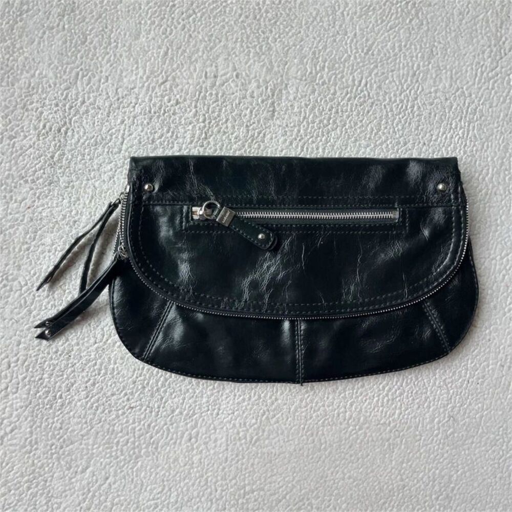 Vintage 90s Nine West Black Leather Clutch Bag